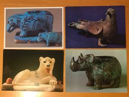 4x Postkarten Tiere Skulpturen Figuren