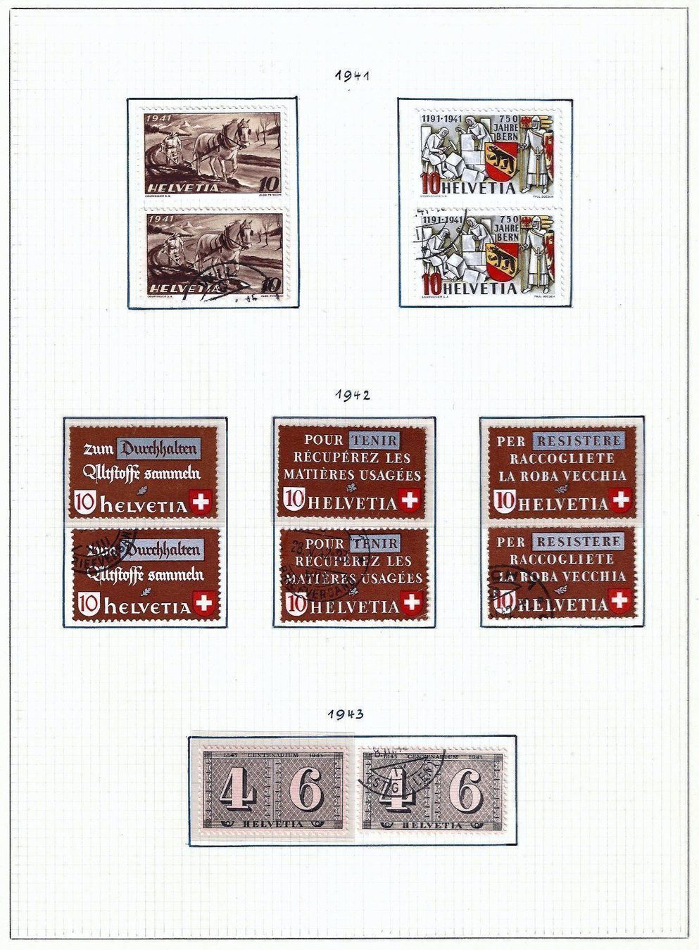 Alle Briefmarken: 1941-43 Freimarken Schweiz – Gebraucht aus Baar von W47