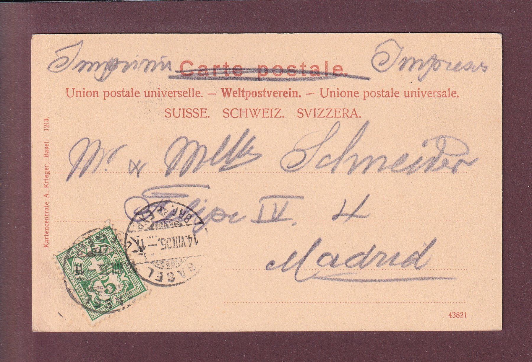 Cartoline postali: BASEL - St. Jakob-Denkmal - 1905 – Usato da Pully venduto da nicecards 1