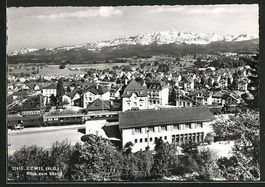 Uzwil, Bahnhofareal mit Blick zum Säntis, gelaufen 1965