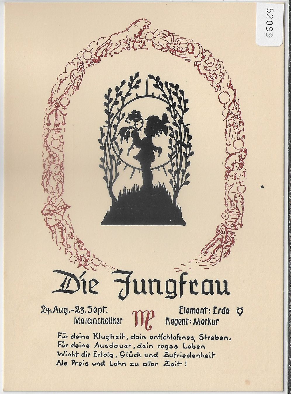 Cartoline postali: Horoskop - Die Jungfrau - Scherenschnitt – Usato da Ettingen venduto da Kartenplanet
