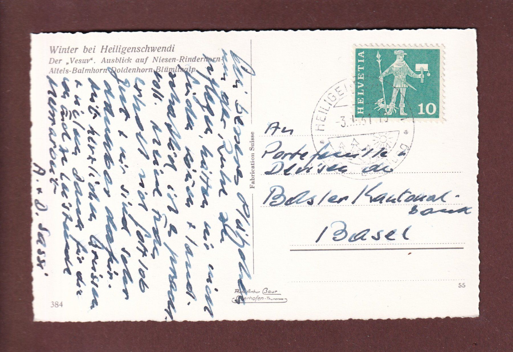 Ansichtskarten: Winter bei HEILIGENSCHWENDI - 1961 – Gebraucht aus Pully von nicecards 1