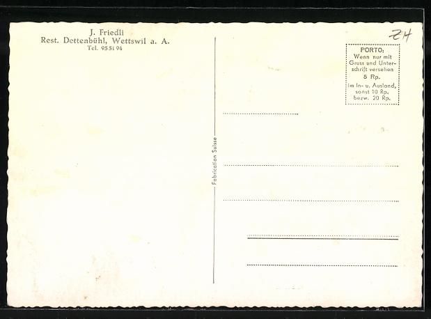Cartoline postali: Wettswil a. A., Restaurant Dettenbühl J – Usato da Berlin venduto da bartko-reher 1