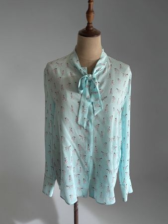 Marc Cain Seidenbluse Dalmatiner Schleifenbluse Gr. M Blau