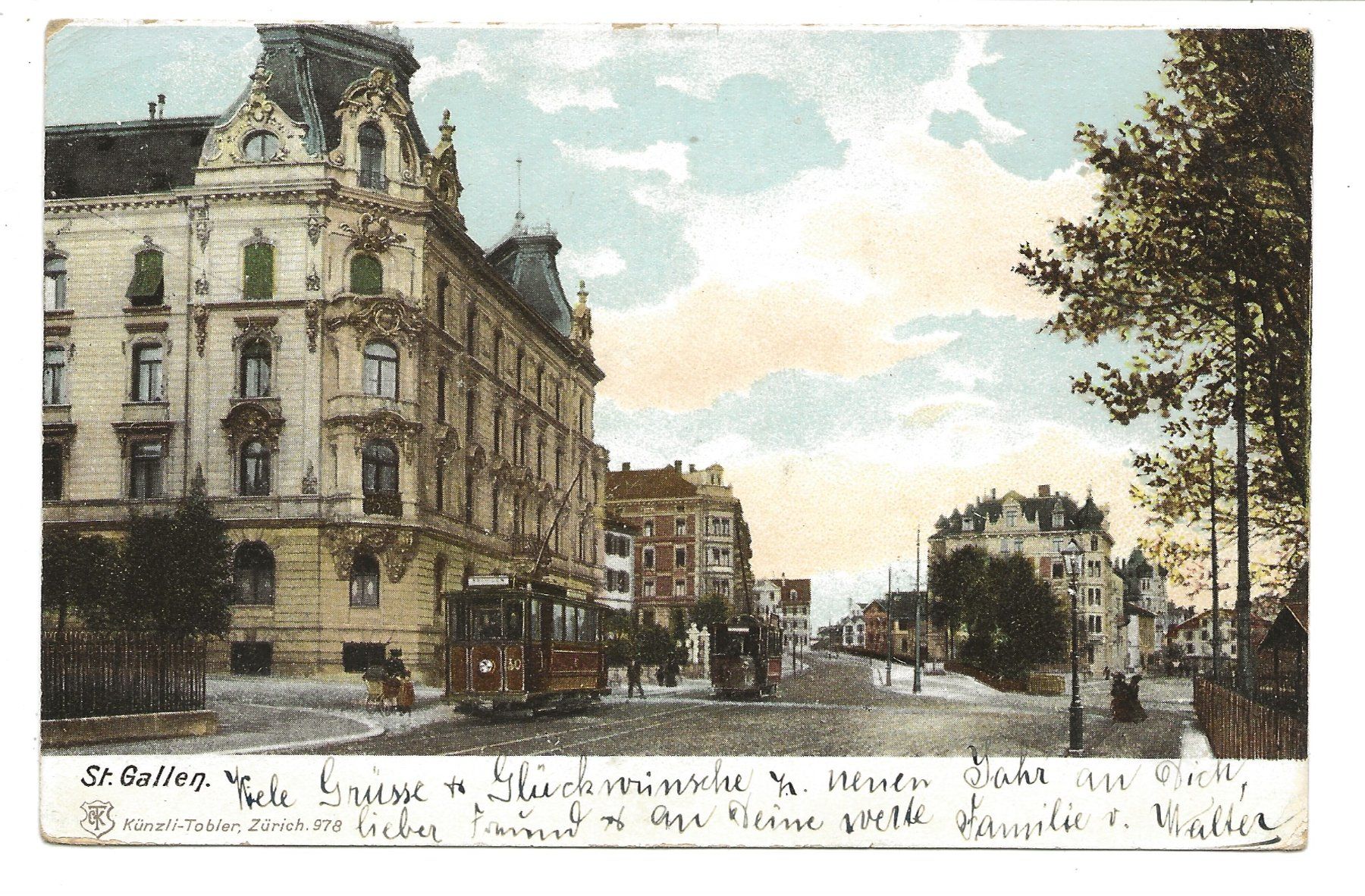 Ansichtskarten: St. Gallen - Rosenbergstrasse - Washington - Tram - 1906 – Gebraucht aus Engelburg von Cartophil
