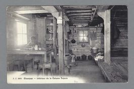 CHAMPEX, INTÉRIEUR DE LA CABANE DUPUIS, VUE ANIMÉE