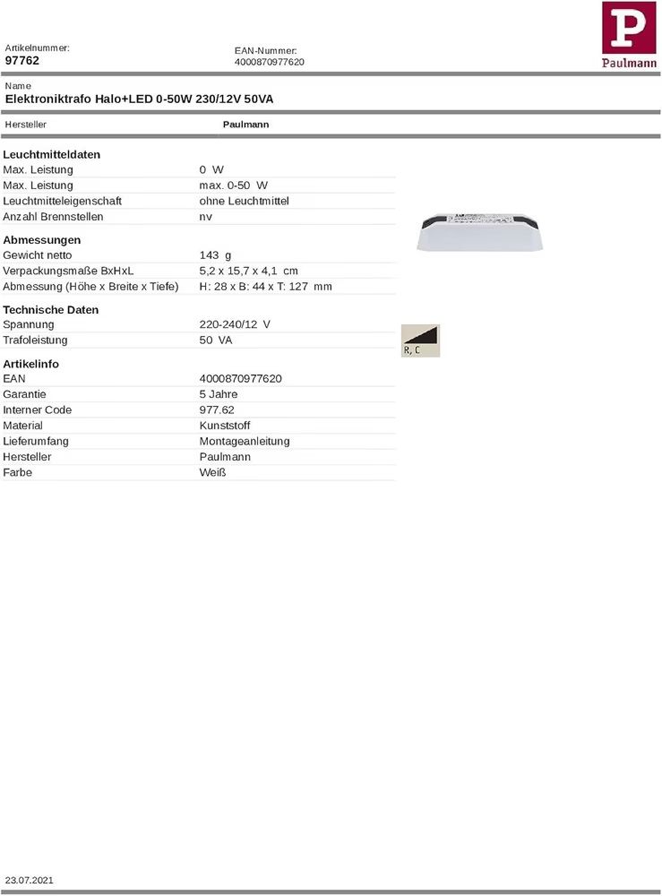 Paulmann Componenti elettronici: LED Trafo 12V dimmbar 0-30W LED – Nuovo (secondo la descrizione) da Speicher venduto da Bourbaki 1