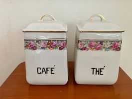2 hübsche alte Vorratsdosen, Cafe/Thé, Porzellan, Rosenmotiv
