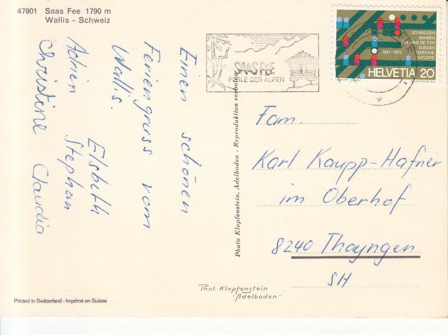 Cartoline postali: Saas-Fee 1972 – Usato da Bürglen TG venduto da StampGraf 1