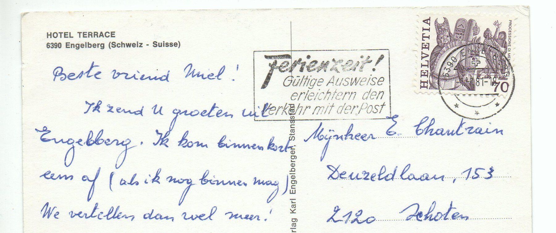 Cartoline postali: ENGELBERG Hotel Terrace – Usato da Jona venduto da philajona 1