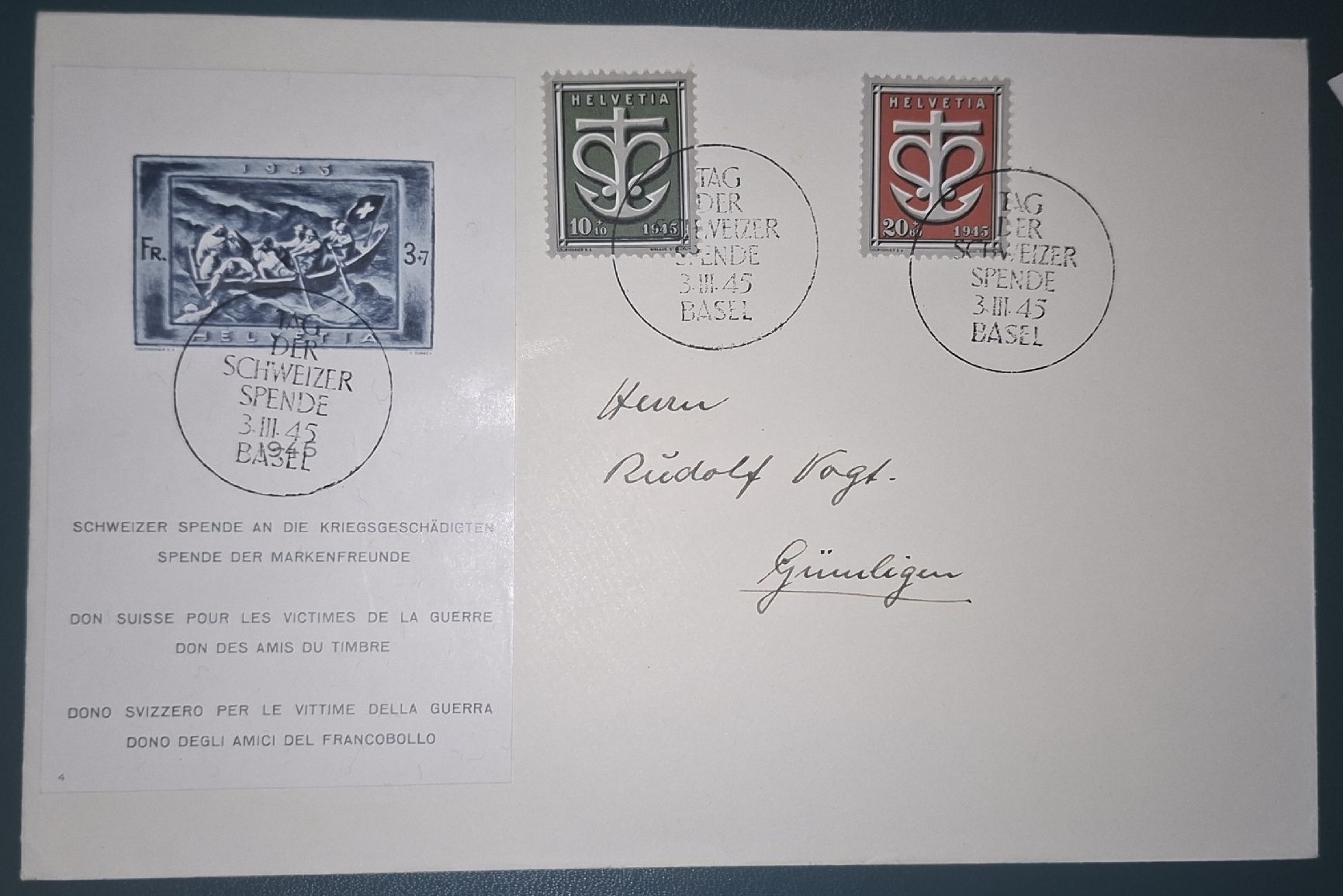 Tutti i francobolli: Spendeblock 1945 W21 Kat. 200 – Usato da Balgach venduto da SIMEON27