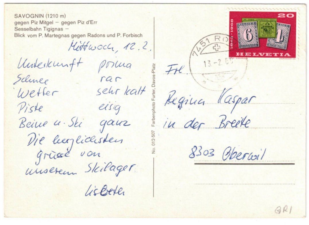 Cartoline postali: Savognin - 4 Bild AK – Usato da Binningen venduto da Mountainrider 1