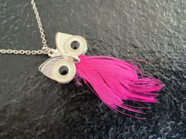 Hochwertige Mädchen Kette mit Eule Anhänger Pink/Silber