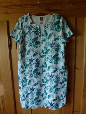 Sommerkleid - Leinen - grün/blaues Blumenmuster - Grösse 42