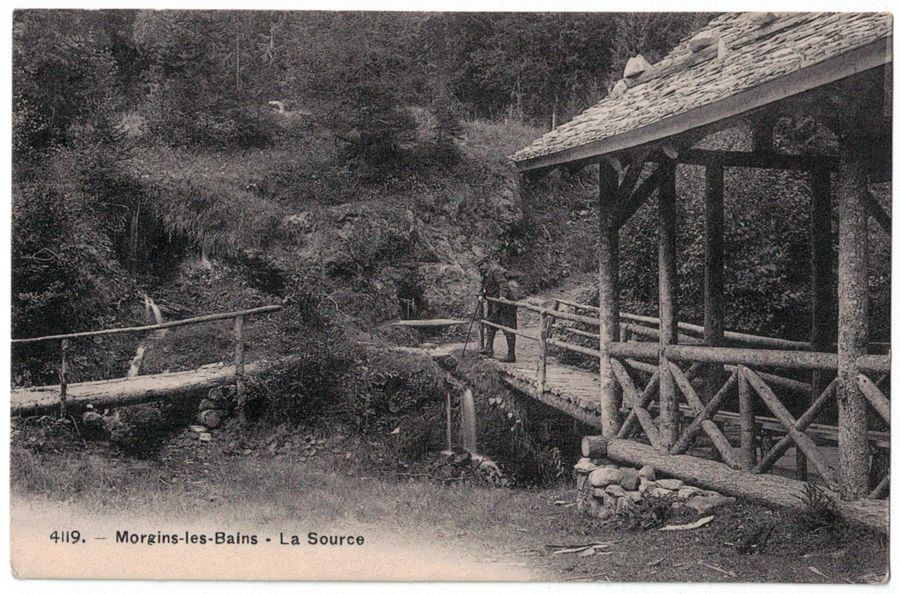 Cartoline postali: Morgins-les-Bains, la source, animée, circulée 1918 – Usato da Frauenfeld venduto da POML
