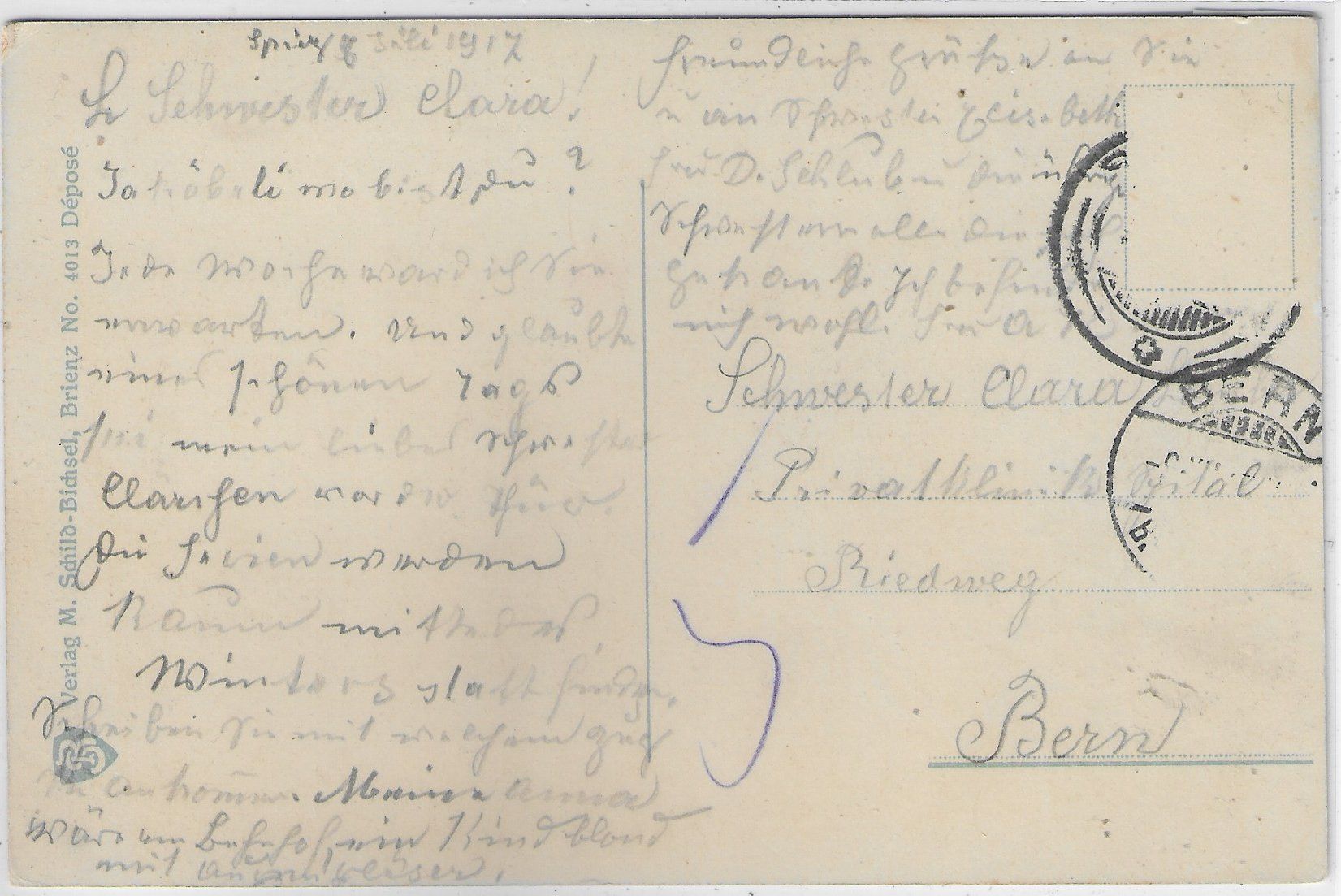 Cartoline postali: Spiez - Kirche und Schulhaus - Litho – Usato da Ettingen venduto da Kartenplanet 1