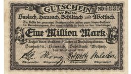 Schiltach 1 Mil.Mark+Stempel 18.08.1923 VZ-VZ+