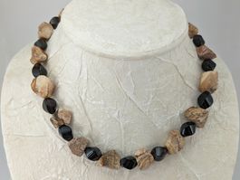 Landschaftsjaspis und Rauchquarz Collier/Halskette