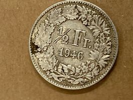 SVIZZERA 1/2  FR MONETA IN ARGENTO 1946 usata - circolata