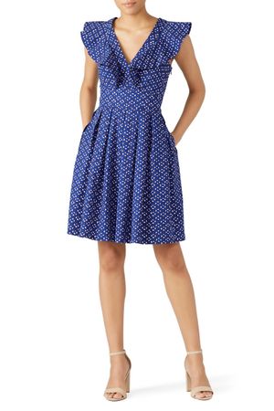 Kate Spade NY Kleid 6 36 Blau Volants Cutouts Geo Print Neu