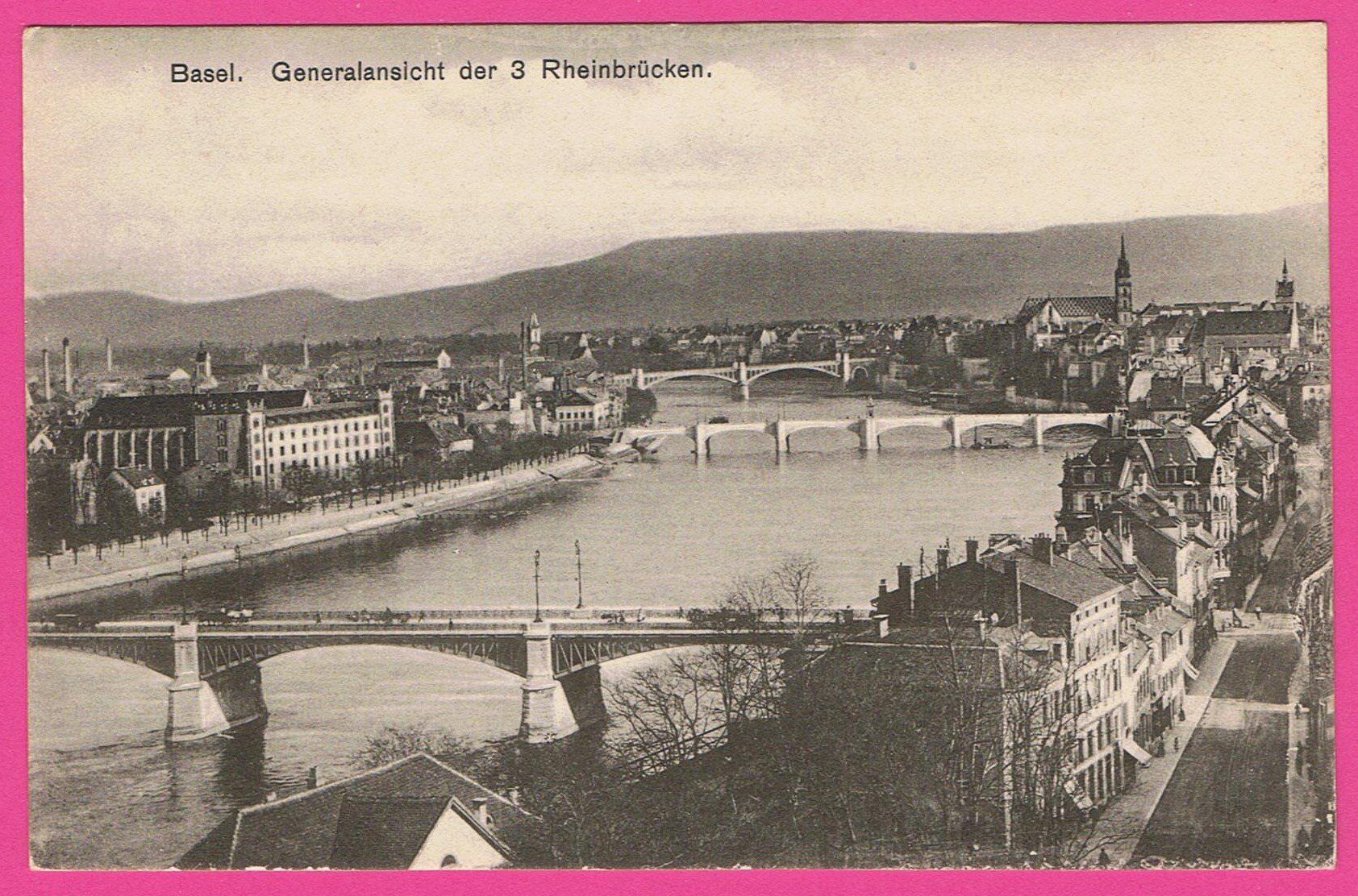 Ansichtskarten: Basel Generalansicht der 3 Rheinbrücken – Gebraucht aus Einsiedeln von dillie