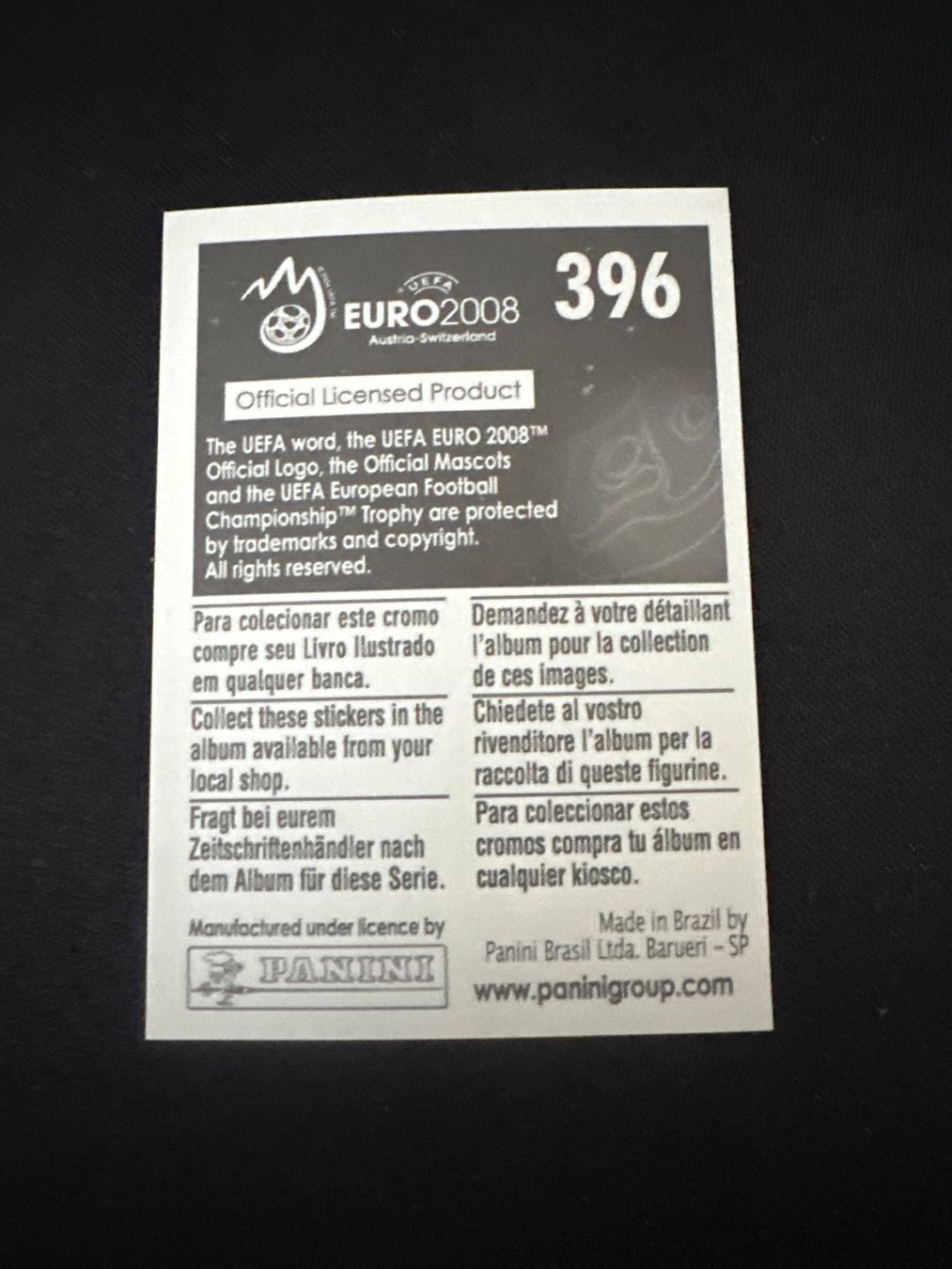 Panini Carte collezionabili: Panini UEFA EM 2008 Sticker - Nr. 396 – Usato da Sulz AG venduto da DealWerk 1