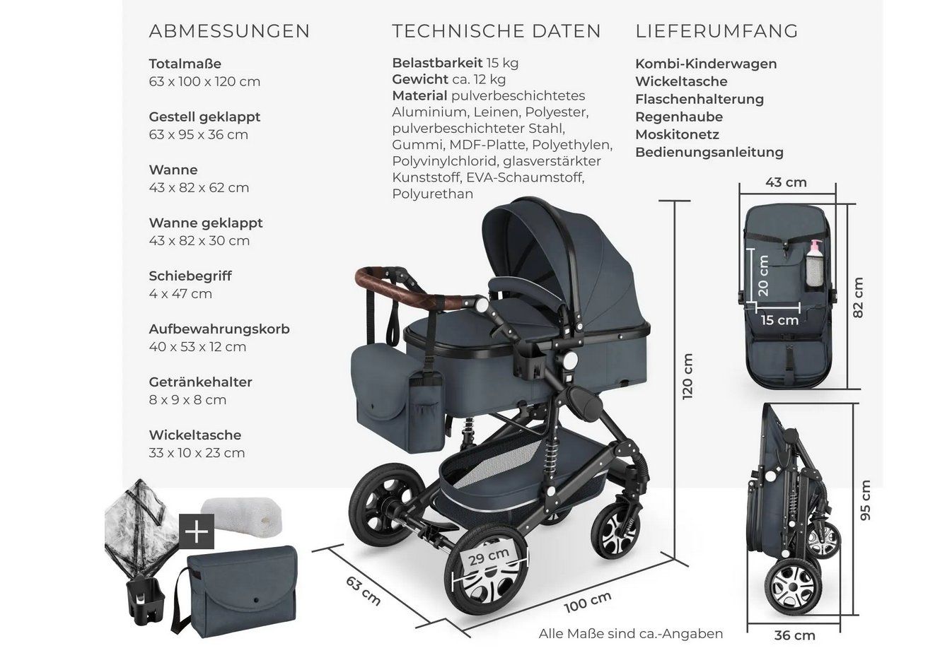Carrozzine: Kombi-Kinderwagen Mats anthrazit – Nuovo (secondo la descrizione) da Steinhausen venduto da Retourenprofis 2