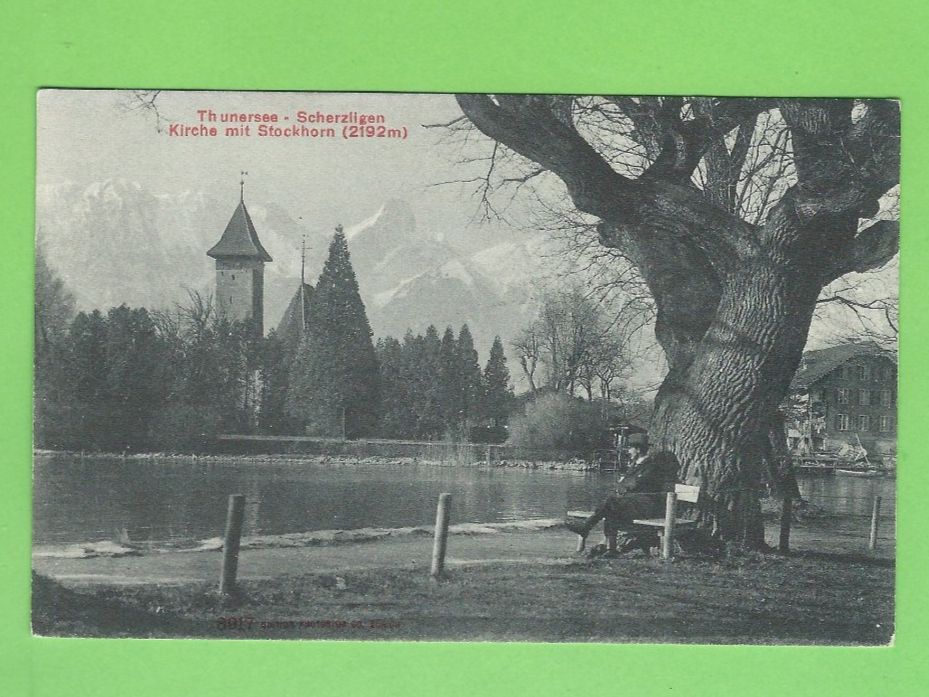 Cartoline postali: Scherzligen Kirche mit Stockhorn Thunersee – Usato da Zürich venduto da t24_de