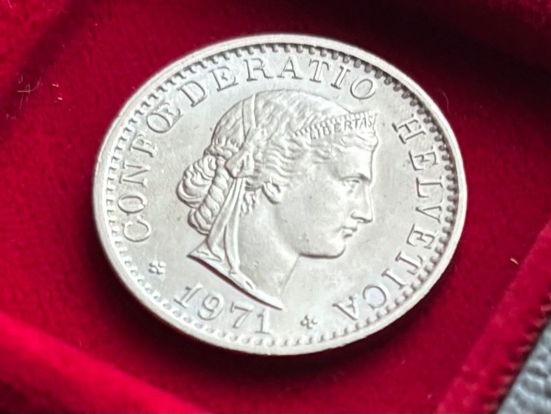 Alle Münzen: Schweiz 20 Rappen 1971 B - unz Libertaskopf – Gebraucht aus Speicher von CH-Schatzkammer