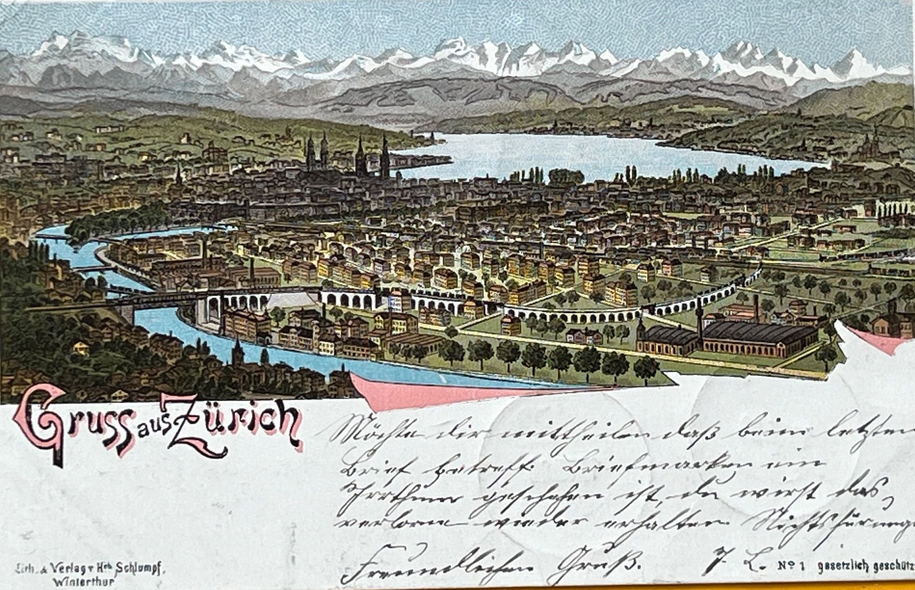 Grafica & Litografie: Gruss aus Zürich Litho Schlumpf Winterthur 1899 – Usato da Adliswil venduto da buch_und_kunst 3