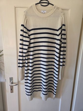 Gestreiftes Strickkleid in Beige und Marineblau, Gr. L