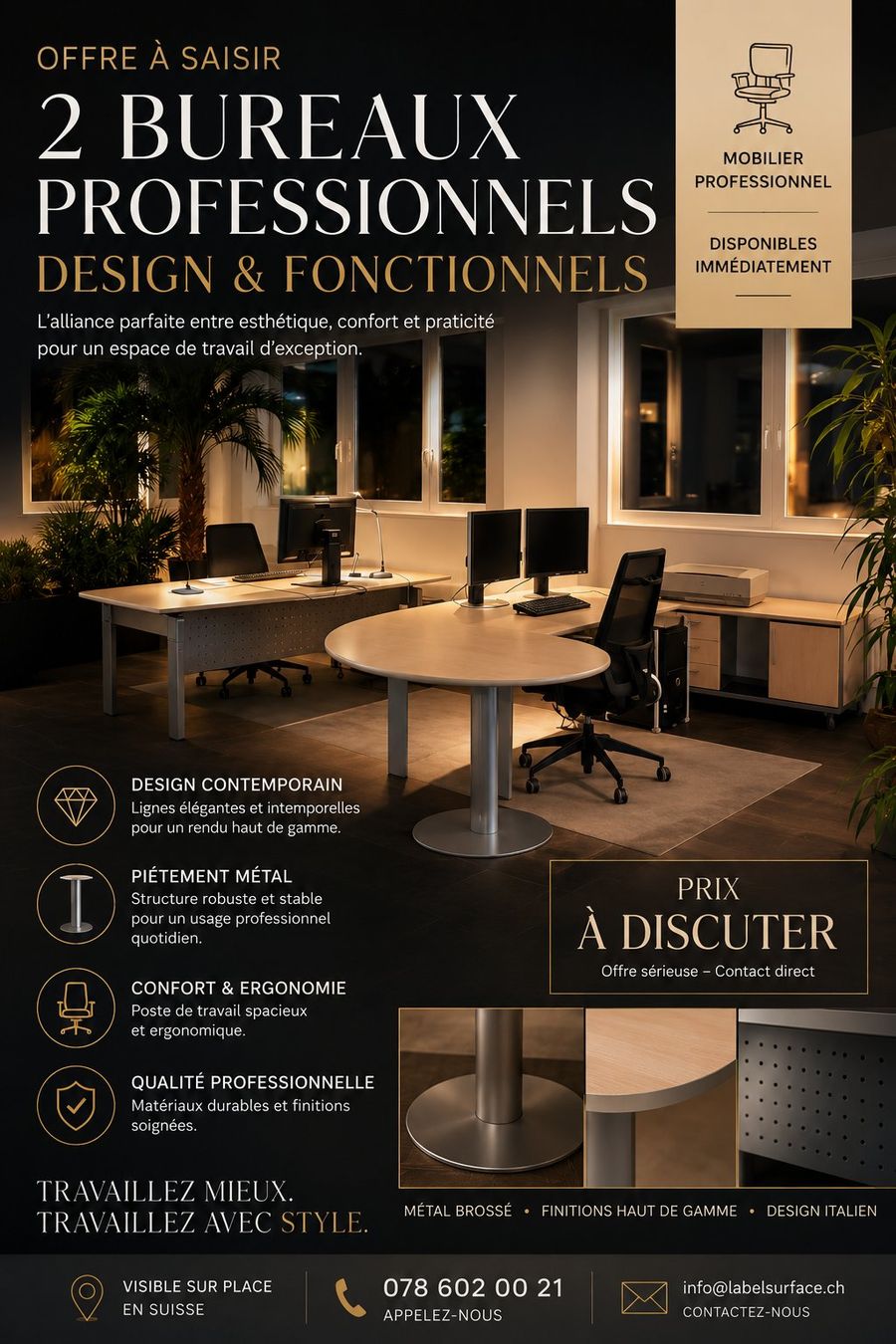 Scrivanie: 2 Bureaux Professionnels Design, Etat impeccable ! – Usato da La Chaux-de-Fonds venduto da clarck01 1