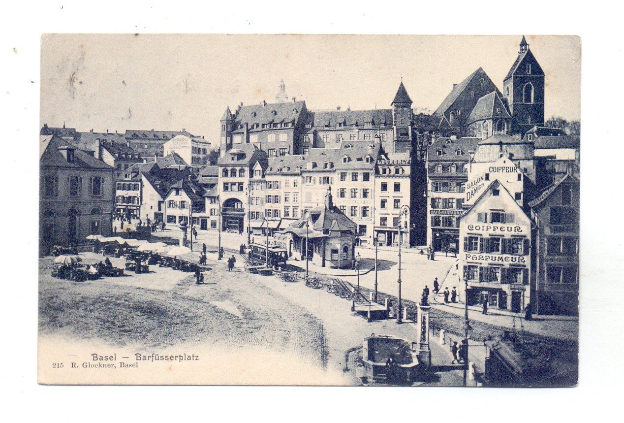 Cartoline postali: Basel - Barfüsserplatz mit dem Tram - 1906 – Usato da Tagelswangen venduto da Miski