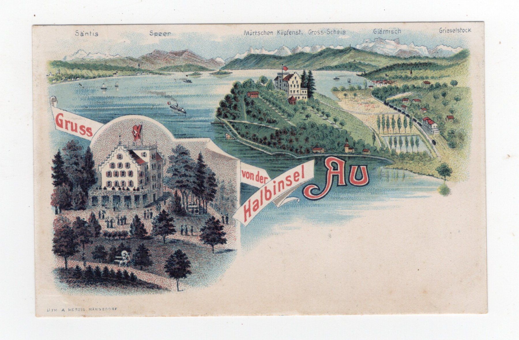 Cartoline postali: Au b. Wädenswil Litho – Usato da Rapperswil SG venduto da INTELVI