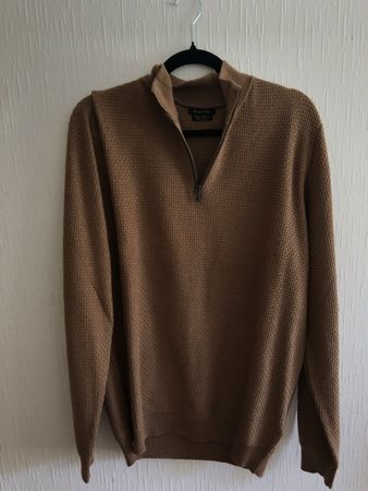 Pull Massimo Dutti coton cachemire marron fermeture éclair