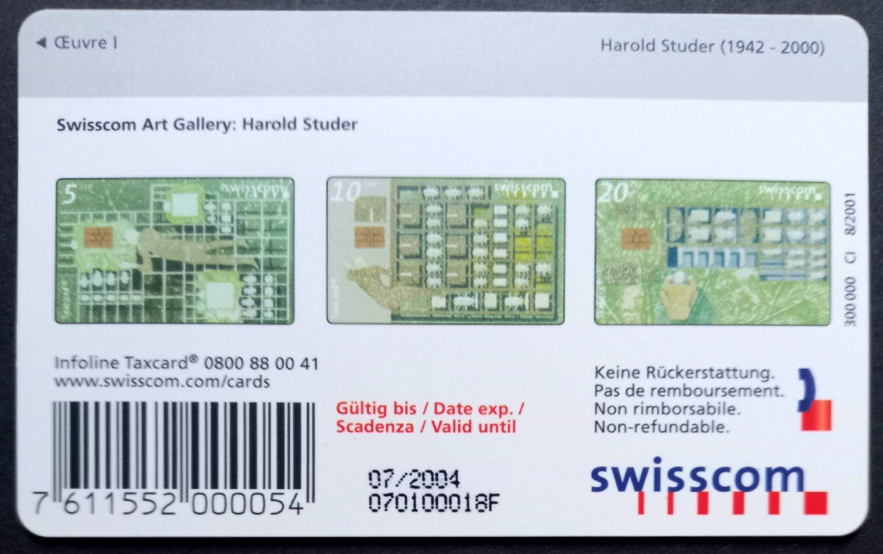 Swisscom Schede telefoniche: Taxcard - Harold Studer - CH – Usato da Niederuzwil venduto da lubimaja 1