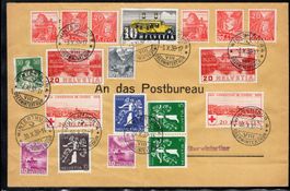 sehr starke Buntfrankatur mit 19 Marken mehrere Datumstempel