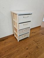 Kommode mit 4 Stoffschubladen  Weiß/Natur  Shabby Chic