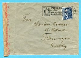 Zensurbrief von Zürich nach Trossingen 1943