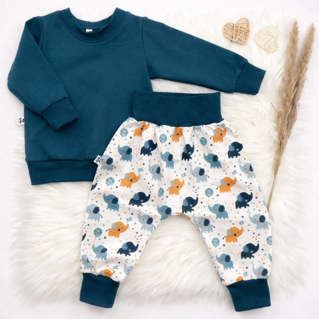 Lotti & Set di vestiti: Set Elefanten Petrol - Pullover & Pumphose Gr.68/74 - NEU – Nuovo e nell'imballaggio originale da Zürich venduto da sambaum