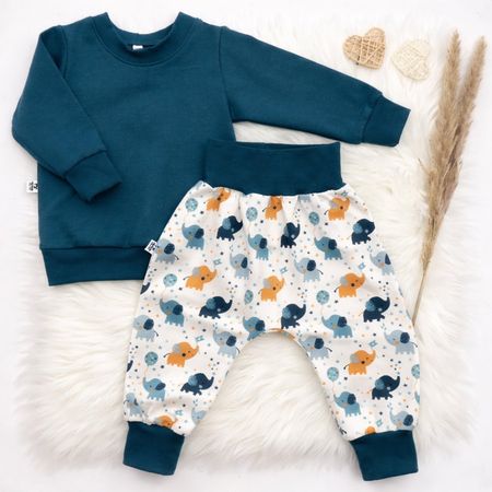 Set Elefanten Petrol - Pullover & Pumphose Gr.68/74 - NEU