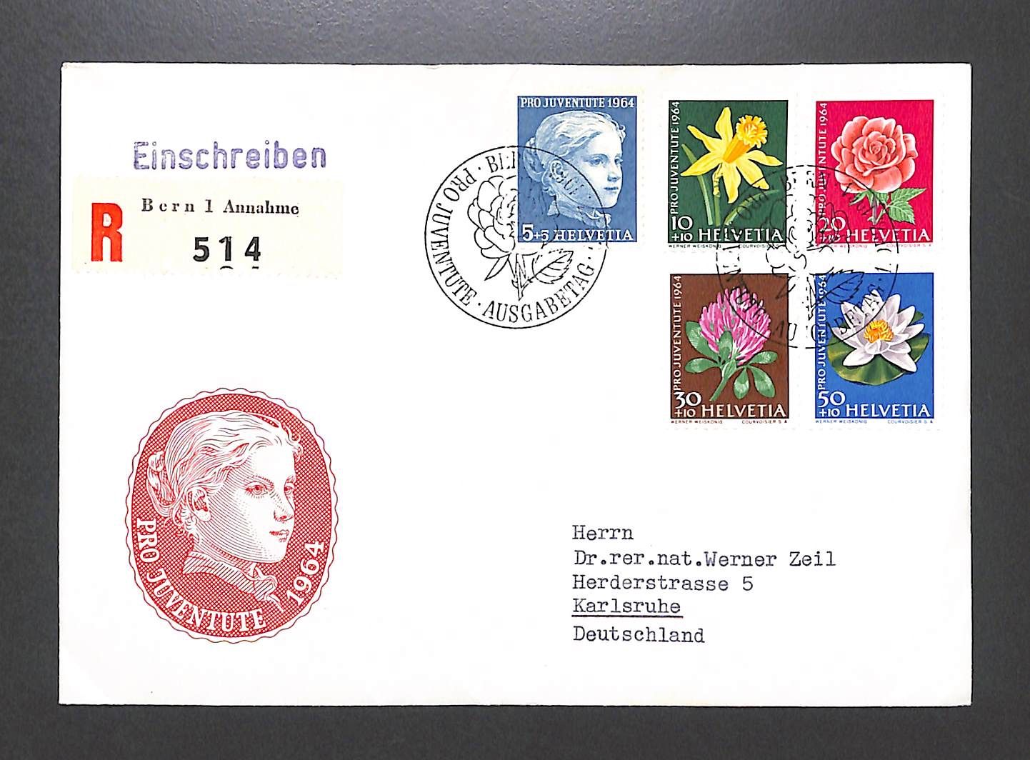 Alle Briefmarken: 1964 FDC Pro Juventute illustriert Einschreiben – Gebraucht aus Zürich von Nobs1