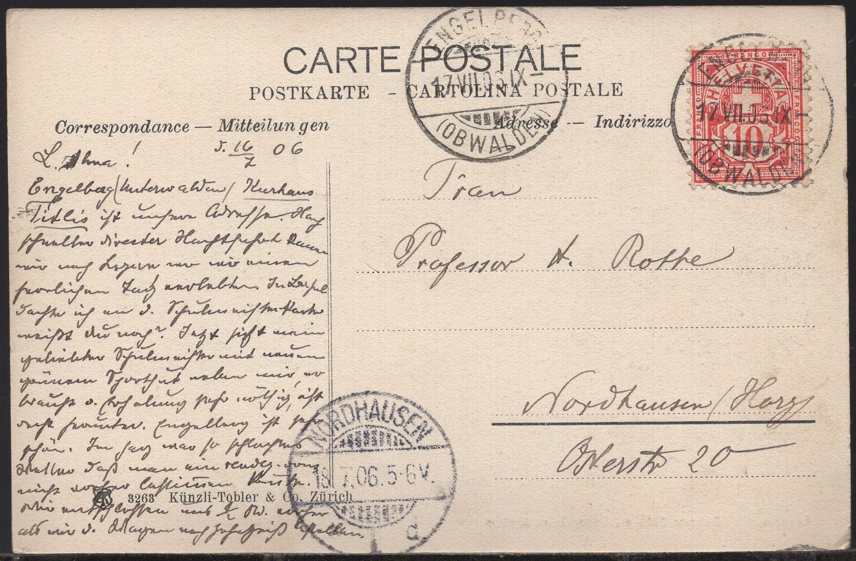 Cartoline postali: Engelberg - Hahnen mit Spannörter  1906 – Usato da Aarau venduto da kufi44 1