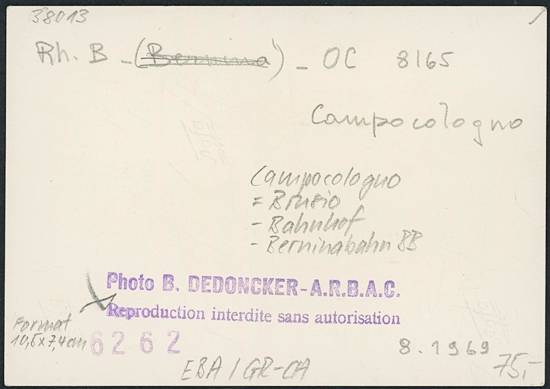 Cartoline postali: GR Campocologno - Bernina Bahn BB – Usato da Schindellegi venduto da leecollect 1