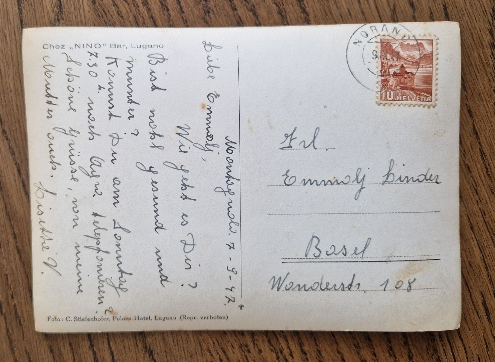 Cartoline postali: Chez "Nino" Bar, Lugano, 1947 – Usato da Ebikon venduto da Donar50 1