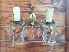 1 PAAR ANTIKE WANDAPPLIKEN MESSING - GLAS