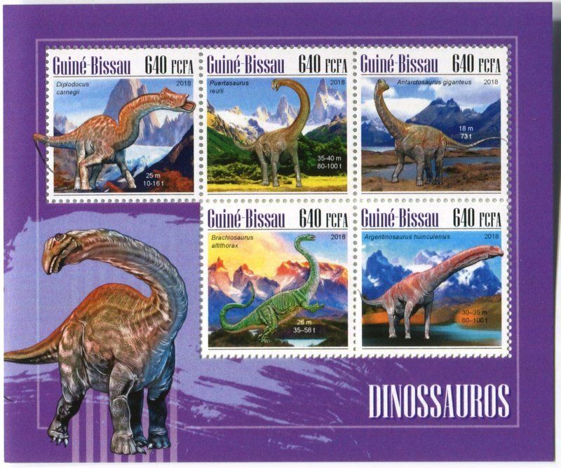 Alle Briefmarken: Block "Dinosaurier". Guinea-Bissau – Neu und originalverpackt aus Basel von Butsch5