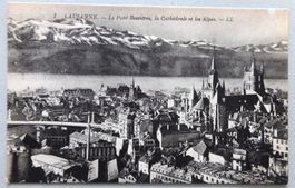 Lausanne - Le Pont Bessière, la Cathédrale et les Alpes