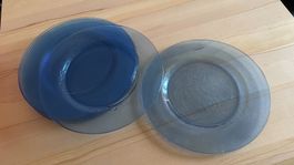 6 blaue Platzteller aus Glas, Durchmesser 33cm, neuwertig