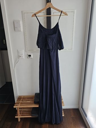USED TWICE-  Navy Dress with Lace Bodice, Size S